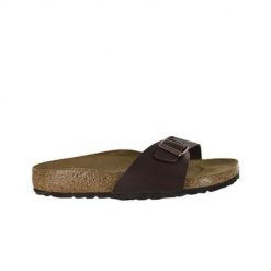 Klapki damskie Birkenstock Madrid BF. Brązowe klapki damskie Birkenstock, bez wzorów, z jeansu, casualowe, bez obcasa. Za 375.80 zł.