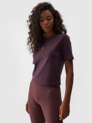 4F T-shirt slim cropped damski - fioletowy L. Fioletowe t-shirty damskie 4f, l, bez wzorów, z bawełny, sportowe, bez kołnierzyka. W wyprzedaży za 29.99 zł.