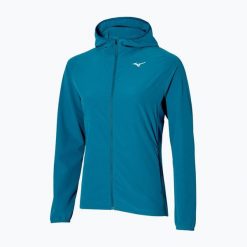 Kurtka do biegania damska Mizuno Alpha Jacket. Niebieskie kurtki damskie Mizuno, bez wzorów, bez kaptura. Za 199.99 zł.