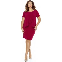Bordowa Sukienka Elegancka Warstwowa z Żabotem Plus Size. Sukienki damskie marki Molly.pl. W wyprzedaży za 184.98 zł.