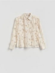 Koszula z wiskozą - beżowy. Brązowe koszule damskie Reserved, l, bez wzorów, z tkaniny, bez kołnierzyka, bez ramiączek. Za 129.99 zł.