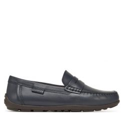 Mokasyny Geox. Niebieskie półbuty chłopięce Geox, bez wzorów, bez zapięcia. Za 239.99 zł.