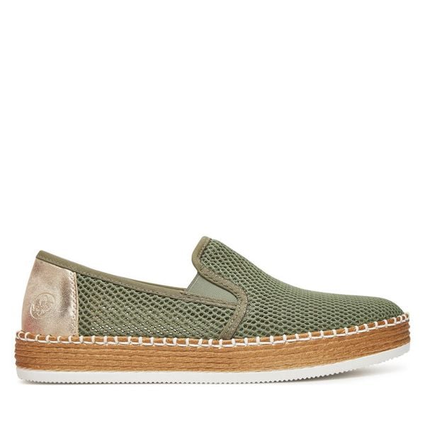 Espadryle Rieker. Zielone espadryle damskie Rieker, bez wzorów, bez obcasa, bez zapięcia. Za 319.99 zł.