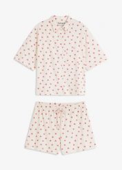 Piżama oversize z krótkimi spodenkami z przędzy slub. Białe piżamy damskie bonprix, bez wzorów, bez ramiączek, krótkie. Za 82.99 zł.