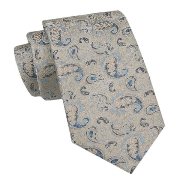 Elegancki Krawat Męski Angelo di Monti - Beż we Wzór Paisley. Krawaty i muchy Angelo di Monti, bez wzorów, z tkaniny, eleganckie. Za 49.99 zł.