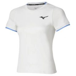 Koszulka damska Mizuno Wos. Białe koszulki sportowe damskie Mizuno, s, bez wzorów, z materiału, bez kołnierzyka, bez ramiączek, na fitness i siłownię. Za 169.99 zł.