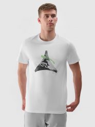 4F T-shirt regular z nadrukiem męski - biały XXL. Białe koszulki sportowe męskie 4f, m, bez wzorów, z bawełny, klasyczne, bez kołnierzyka. W wyprzedaży za 39.99 zł.