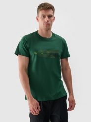 4F T-shirt z nadrukiem regular męski - zielony M. Zielone koszulki sportowe męskie 4f, m, bez wzorów, z dzianiny, klasyczne, bez kołnierzyka. W wyprzedaży za 39.99 zł.