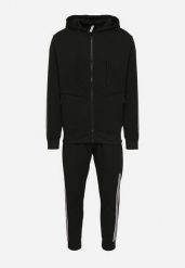 Czarny Komplet Dresowy z Lampasami Bluza z Kapturem i Spodnie Tillimora. Czarne bluzy męskie Born2be, m, bez wzorów, z dresówki, z kapturem. Za 129.99 zł.