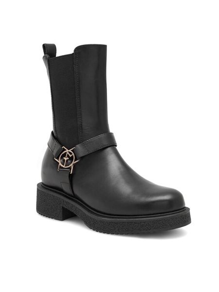 Eva Minge Sztyblety SPEZIA-01 Czarny. Czarne botki damskie Eva Minge, ze skóry, bez obcasa, na płaskiej podeszwie, bez zapięcia. Za 234.99 zł.