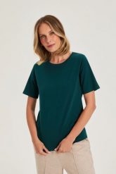 T-shirt z bawełny zielony. Zielone t-shirty damskie MOODO, s, bez wzorów, z bawełny, bez kołnierzyka. Za 39.99 zł.