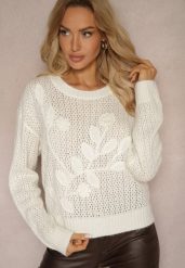 Jasnobeżowy Sweter Ozdobiony Kwiecistymi Aplikacjami z Domieszką Wełny Saiera. Brązowe swetry damskie Renee, m, z aplikacjami, z wełny, casualowe, bez kołnierzyka, bez ramiączek, bez kaptura. Za 139.99 zł.