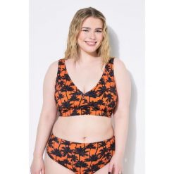 Damski Top od bikini miękkie miseczki nadruk z palmami. Brązowe bikini damskie Ulla Popken, plus size, bez wzorów, plus size. Za 143.99 zł.