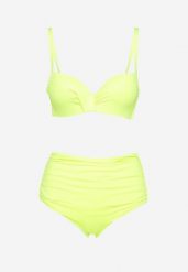 Jasnozielone Bikini Biustonosz na Cienkich Regulowanych Ramiączkach Majtki z Wysokim Stanem i Marszczeniem Ninamarie. Zielone bikini damskie Born2be, z aplikacjami. Za 59.99 zł.