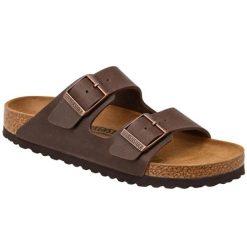 Klapki damskie Birkenstock Arizona. Brązowe klapki damskie Birkenstock, bez wzorów, z jeansu, klasyczne, bez obcasa. Za 287.00 zł.