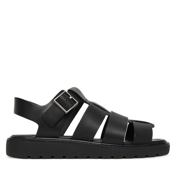 Sandały Calvin Klein. Czarne sandały damskie Calvin Klein, bez wzorów, bez obcasa, na płaskiej podeszwie, bez zapięcia. Za 285.99 zł.