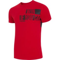 T-shirt męski TSM019 - ciemna czerwień. Czerwone t-shirty męskie 4f, na lato, z nadrukiem, z bawełny. W wyprzedaży za 49.99 zł.