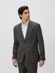 Marynarka slim fit z lnem - ciemnozielony. Zielone marynarki męskie Reserved, bez wzorów, z tkaniny. Za 399.99 zł.
