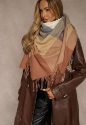 Beżowy Szalik Saltorin. Brązowe szaliki i chusty damskie Renee, bez wzorów, z bawełny. Za 49.99 zł.