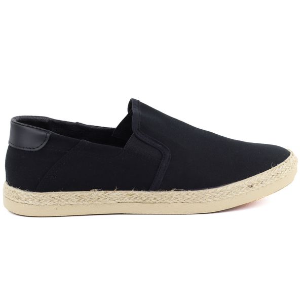 Espadryle męskie slip on czarne Unisoft 7037. Czarne trampki męskie Unisoft, bez wzorów, z tkaniny, bez zapięcia. Za 79.99 zł.