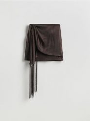 Spódnica z frędzlami - brązowy. Brązowe spódnice damskie Reserved, l, bez wzorów, z lyocellu, kopertowe. Za 199.99 zł.