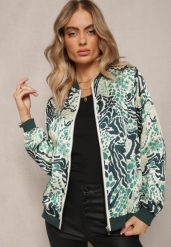 Zielona Bluza w Stylu Bomberki Ozdobiona Abstrakcyjnym Wzorem Terenika. Zielone bluzy damskie Renee, s, bez wzorów, z materiału, bez kaptura. Za 54.99 zł.