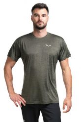 Koszulka trekkingowa męska Puez Melange Dry Ss Tee. Zielone koszulki sportowe męskie Salewa, m, bez wzorów, z materiału, bez kołnierzyka, bez ramiączek, do biegania. Za 151.00 zł.