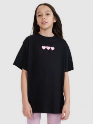 4F T-shirt oversize z nadrukiem dziewczęcy - czarny 128 (7-8 lat). Czarne t-shirty i topy dla dziewczynek 4f, bez wzorów, z bawełny, bez ramiączek. W wyprzedaży za 19.99 zł.