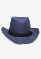 Granatowa Pleciony Kapelusz o Fasonie Fedory Cresesa. Niebieskie czapki i kapelusze męskie Born2be, na lato, bez wzorów, eleganckie. Za 29.99 zł.