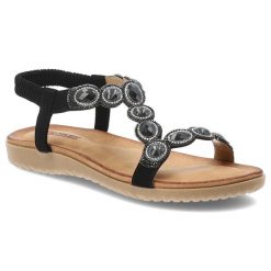 Sandały damskie Artiker, materiałowe z ozdobami na platformie z wygodnymi wkładkami, czarne, 54C1476. Czarne sandały damskie Artiker, bez wzorów, z materiału, bez obcasa, na platformie, bez zapięcia. Za 109.00 zł.