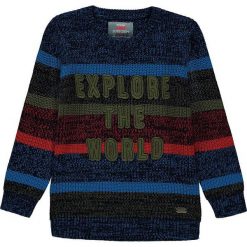 Sweter w kolorze granatowym ze wzorem. Niebieskie swetry dla chłopców marki Kanz, z aplikacjami, ze splotem. W wyprzedaży za 59.95 zł.