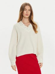 TWINSET Sweter 242TT3422 Biały Loose Fit. Białe swetry damskie Twinset, l, bez wzorów, z syntetyku, bez kołnierzyka, bez ramiączek, bez kaptura. Za 759.99 zł.