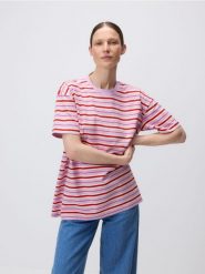 T-shirt w paski - wielobarwny. T-shirty damskie Reserved, l, bez wzorów, z bawełny, bez kołnierzyka. W wyprzedaży za 59.99 zł.