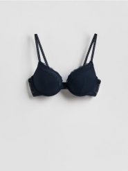 Siateczkowy biustonosz push up - granatowy. Niebieskie biustonosze Reserved, bez wzorów. Za 59.99 zł.