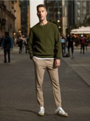 Spodnie jogger slim fit - beżowy. Brązowe spodnie materiałowe męskie Sinsay, l, bez wzorów. Za 49.99 zł.