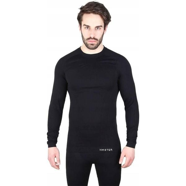 Koszulka termoaktywna bielizna męska Haster. Czarna bielizna termoaktywna męska Haster, m, bez wzorów, bez kołnierzyka, bez ramiączek. Za 96.99 zł.