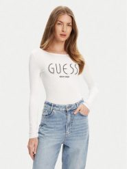 Guess Body W5YP05 K68D2 Biały Slim Fit. Białe bluzki damskie Guess, l, z aplikacjami, z wiskozy, bez kołnierzyka, bez ramiączek. Za 139.99 zł.