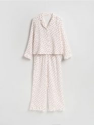 Muślinowa piżama w serca - złamana biel. Piżamy damskie Reserved, l, bez wzorów, z bawełny, bez ramiączek. Za 159.99 zł.