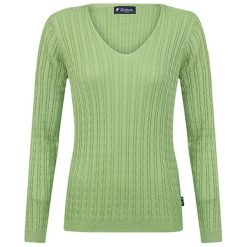 Sweter w kolorze zielonym. Zielone swetry damskie Denim Culture, s, bez wzorów, z bawełny, bez kołnierzyka, bez ramiączek, długie, bez kaptura. W wyprzedaży za 149.95 zł.