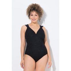 Damski Strój kąpielowy wiązanie tygrysia struktura miękkie miseczki. Czarne kostiumy jednoczęściowe damskie Ulla Popken, plus size, bez wzorów, z elastanu, sportowe, plus size. Za 279.99 zł.