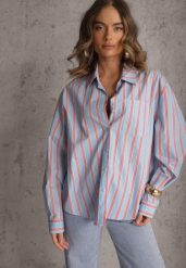 Niebieska Koszula z Bawełny Oversize w Pionowe Paski Telaria. Niebieskie bluzki damskie Renee, l, bez wzorów, z bawełny, bez kołnierzyka, bez ramiączek. Za 119.99 zł.