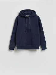 Bluza z kapturem - granatowy. Niebieskie bluzy męskie Reserved, l, bez wzorów, z bawełny, z kapturem. Za 129.99 zł.