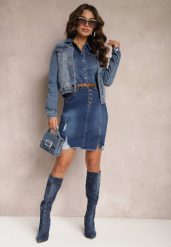 Niebieska Jeansowa Spódnica Mini z Guzikami Karandi. Niebieskie spódnice damskie Renee, xl, bez wzorów, z jeansu, mini. Za 59.99 zł.
