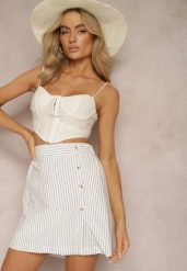 Białe Szorty Spódnica z Bawełny w Paski High Waist Celandine. Białe spódnice damskie Renee, na lato, m, bez wzorów, z bawełny, z podwyższonym stanem. Za 44.99 zł.