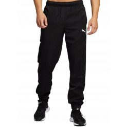 Męskie spodnie sportowe dresowe treningowe czarne PUMA ACTIVE WOVEN 586733-01. Czarne spodnie sportowe męskie Puma, m, bez wzorów, z dresówki. Za 74.90 zł.