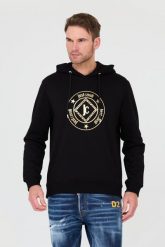 JUST CAVALLI Czarna bluza z kapturem Fiche Gold. Czarne bluzy męskie Just Cavalli, m, bez wzorów, z kapturem. W wyprzedaży za 539.99 zł.