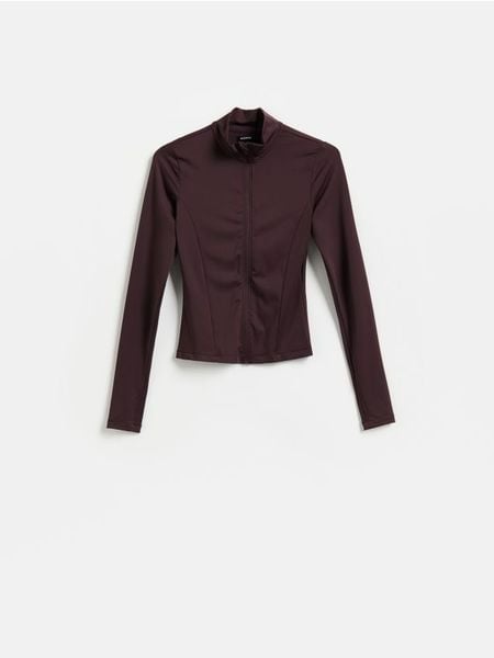 Bluza ze stójką - ciemnofioletowy. Fioletowe bluzy damskie Reserved, l, bez wzorów, z dzianiny, bez kaptura. Za 99.99 zł.