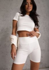 Białe Szorty Kolarki High Waist Marerila. Białe szorty sportowe damskie Renee, l, bez wzorów, sportowe, z podwyższonym stanem. Za 39.99 zł.