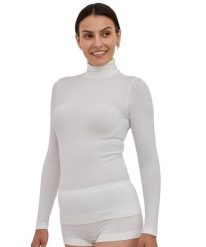 Koszulka damska golf z wełną Brubeck COMFORT MERINO. Białe t-shirty damskie Brubeck, m, bez wzorów, z poliamidu, bez kołnierzyka. Za 234.99 zł.