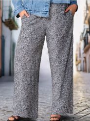 Wiskozowe spodnie wide leg PLUS SIZE - wielobarwny. Spodnie materiałowe damskie Sinsay, l, bez wzorów, z wiskozy. W wyprzedaży za 39.99 zł.